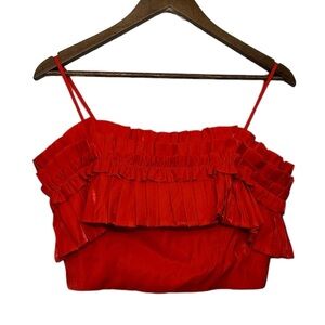 DO+BE Red Crop Top Pleated Frilled Spaghetti Strap NWT Women’s L